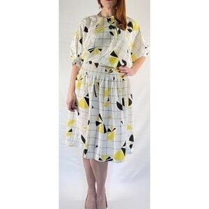 80’s Vintage ‘Kasper for A.S.L.’ Geometric Print Multicolor Midi Dress